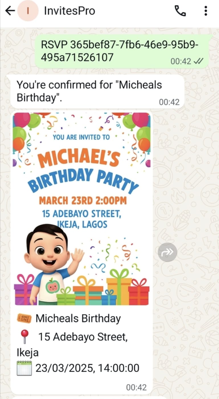 InvitesPro in WhatsApp: Invite & RSVP confirmation